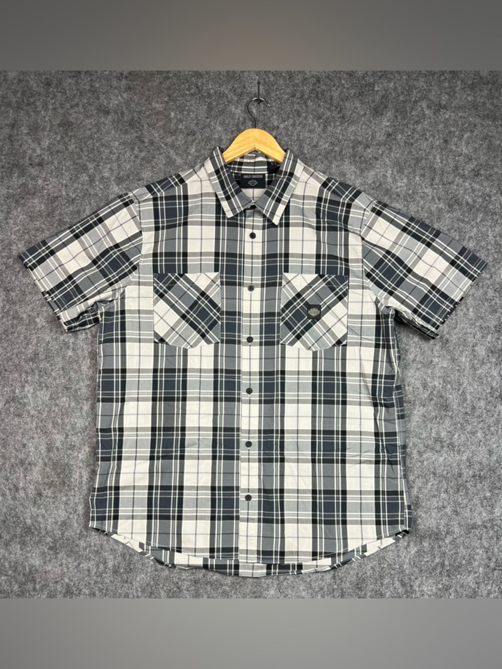 Harley-Davidson Black and White Plaid Short Sleeve Button-Down Shirt Size 2XL